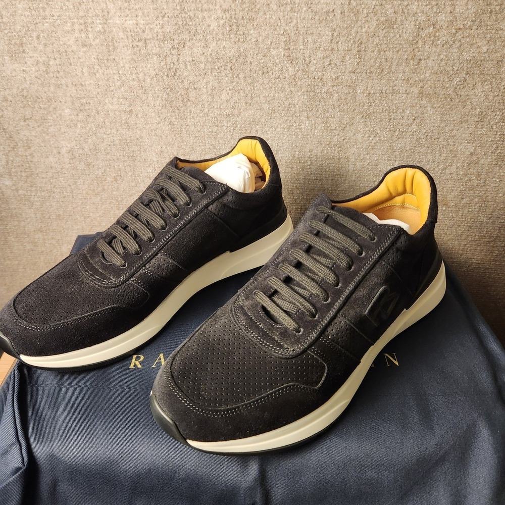 Ralph Lauren Sneaker New Men 9.5 Black Suede Perforated RL Monogram Purple Label